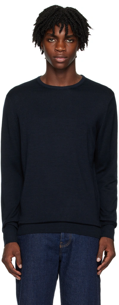 Shop Sunspel Navy Crewneck Sweater In Light Navy