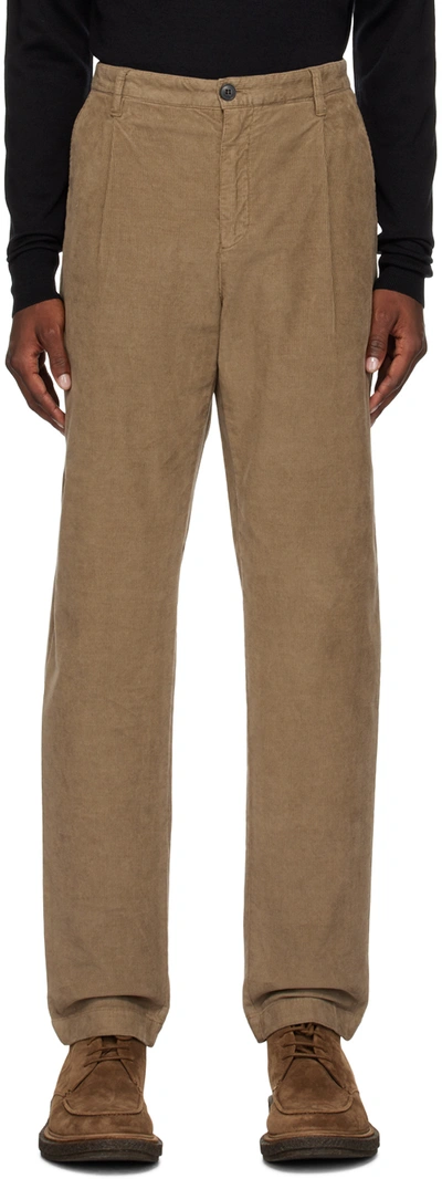 Shop Sunspel Brown Pleated Trousers In Dark Stone