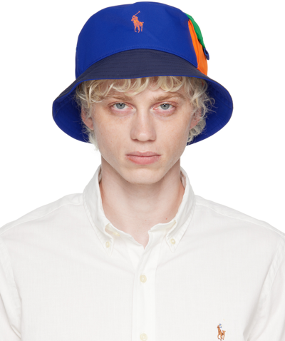 Shop Polo Ralph Lauren Blue Flap Pocket Bucket Hat In Fun Multi