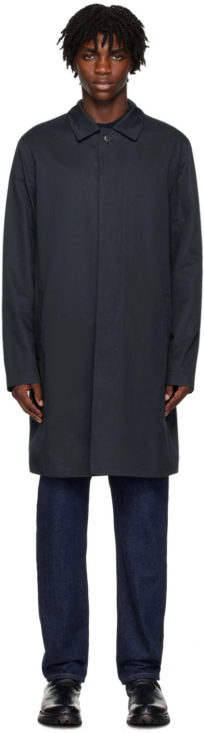 Shop Sunspel Navy Mac Coat