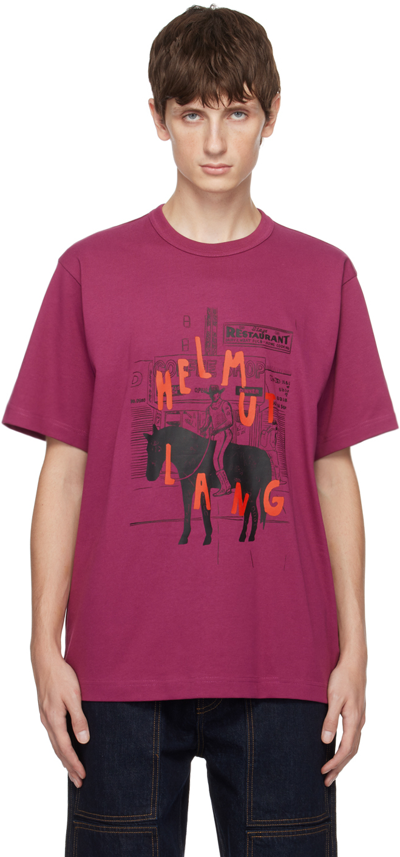 Shop Helmut Lang Red Scribbled T-shirt In Raspberry - Tui