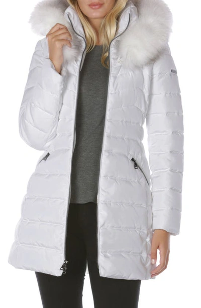 Shop Laundry By Shelli Segal Faux Fur Trim Hooded Puffer Jacket In Real White