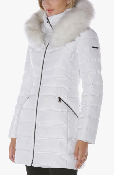 Shop Laundry By Shelli Segal Faux Fur Trim Hooded Puffer Jacket In Real White