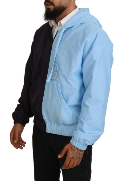 Shop Dolce & Gabbana Black Blue Dg Hooded Full Zip Men Men's Jacket In Black And Blue