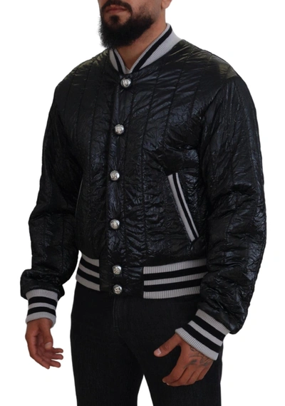 Shop Dolce & Gabbana Black Dg Logo Print Lining Bomber Men's Jacket