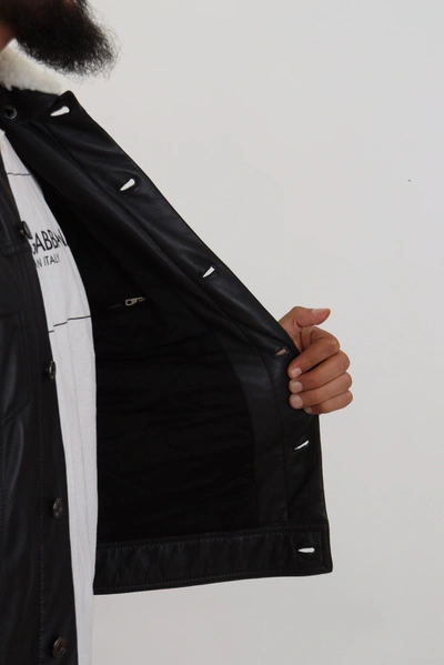 Shop Dolce & Gabbana Black Lamb Leather Collared Men Coat Men's Jacket