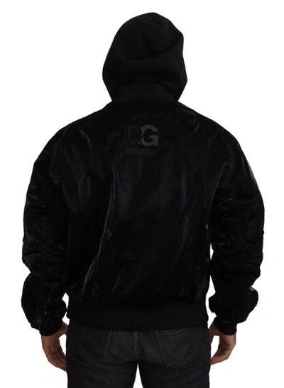 Shop Dolce & Gabbana Black Nylon Hooded Full Zip Bomber Men's Jacket
