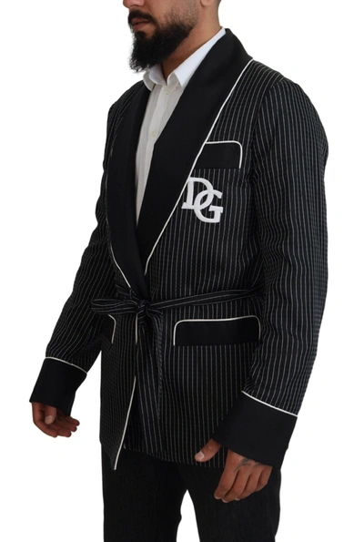 Shop Dolce & Gabbana Black Robe Striped Dg Patch Jacket Men Men's Blazer In Black And White