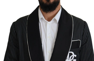 Shop Dolce & Gabbana Black Robe Striped Dg Patch Jacket Men Men's Blazer In Black And White