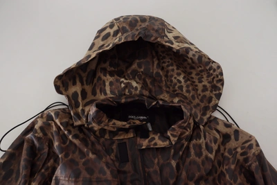 Shop Dolce & Gabbana Brown Leopard Print Men Hooded Men's Jacket