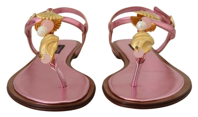 Shop Dolce & Gabbana Pink Embellished Slides Flats Sandals Women's Shoes
