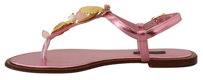 Shop Dolce & Gabbana Pink Embellished Slides Flats Sandals Women's Shoes