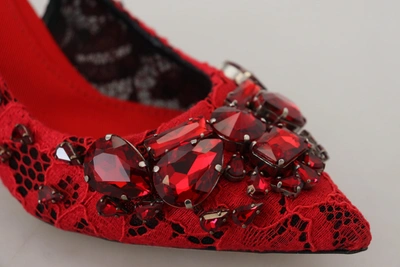 Shop Dolce & Gabbana Red Crystals Heel Slingback Mary Jane Women's Shoes
