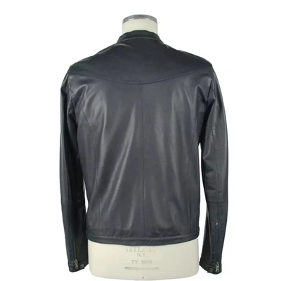 Shop Emilio Romanelli Blue Leather Men's Jacket