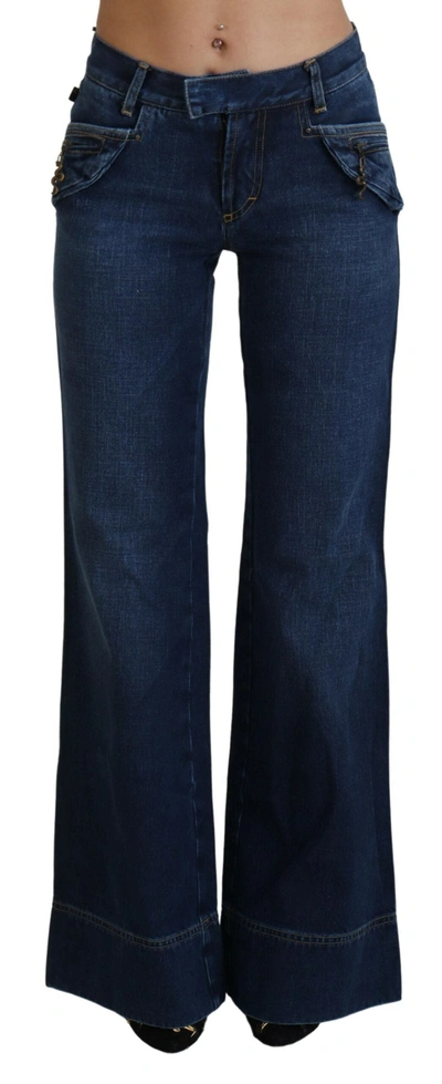 Shop Just Cavalli Blue Low Waist Flared Leg Cotton Denim Women's Jeans