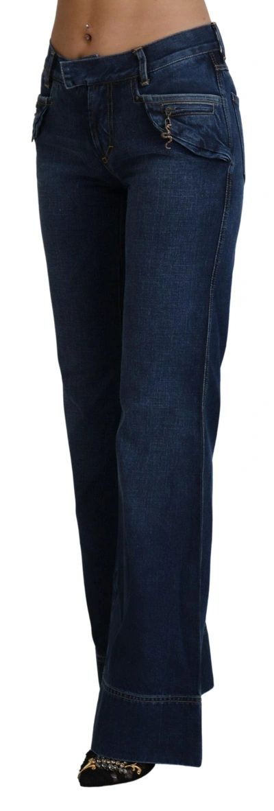 Shop Just Cavalli Blue Low Waist Flared Leg Cotton Denim Women's Jeans