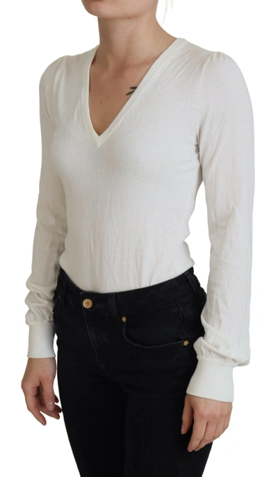 Shop Patrizia Pepe Ivory V-neck Long Sleeves Women Blouse Women's Top In Off White