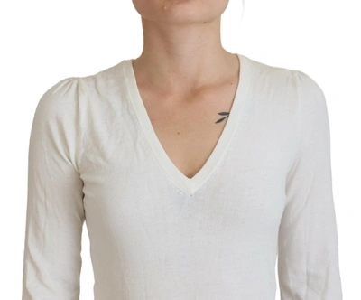 Shop Patrizia Pepe Ivory V-neck Long Sleeves Women Blouse Women's Top In Off White