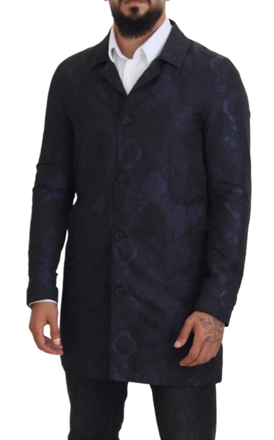 Shop Patrizia Pepe Blue Spolverino Pattern Collared Long Sleeves Men's Jacket