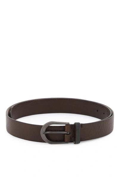 Shop Brunello Cucinelli Leather Belt With Detailed Buckle In Brown