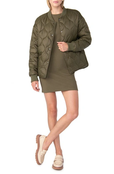 Shop Sanctuary Vancouver Quilted Bomber Jacket In Olive Oil