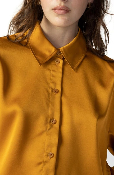 Shop Sanctuary Oversize Satin Button-up Shirt In Aged Scotc