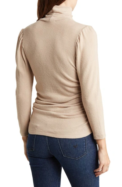 Shop Renee C Turtleneck Brushed Knit Top In Taupe