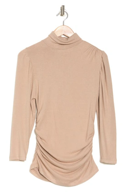 Shop Renee C Turtleneck Brushed Knit Top In Taupe