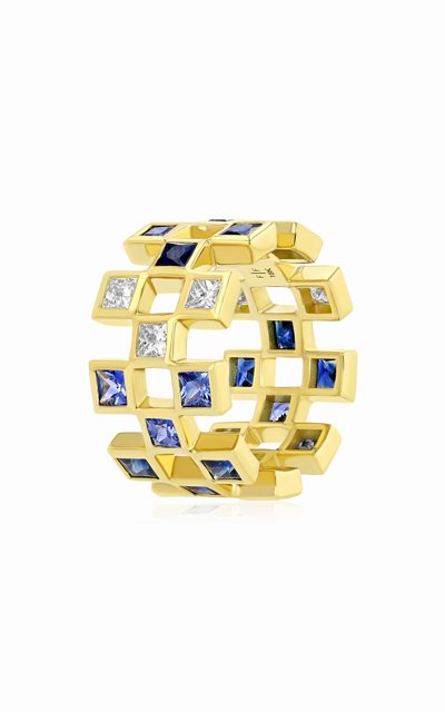 Shop Future Fortune 18k Yellow Gold Mirror Ring With  Blue Sapphires