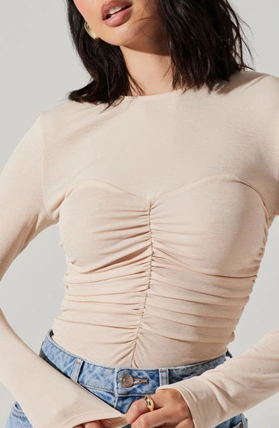Shop Astr Center Ruched Knit Top In Cream