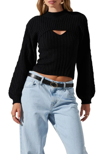 Shop Astr Cutout Mock Neck Sweater In Black