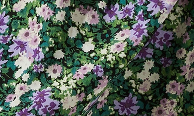 Shop Astr Floral Keyhole Long Sleeve Midi Dress In Green Purple Floral
