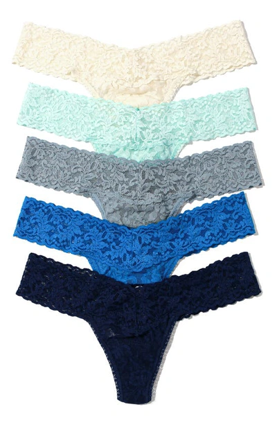 Shop Hanky Panky Assorted 5-pack Lace Low Rise Thongs In Ivor/ Cele/ Grym/ Bsea/ Oxfb
