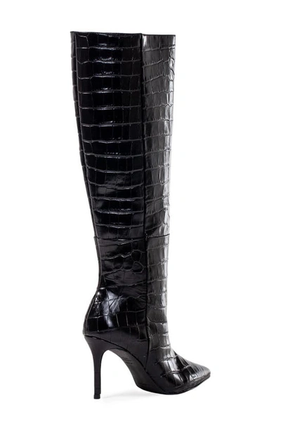 Shop Black Suede Studio Tory Croc Embossed Knee High Boot In Black Shiny Croc