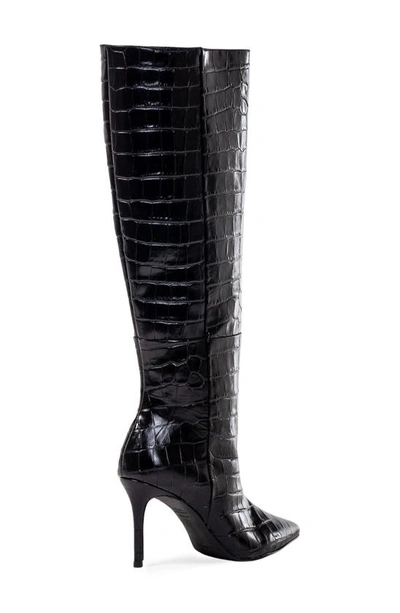 Black Suede Studio Tory Croc Embossed Knee High Boot In Black Shiny Croc