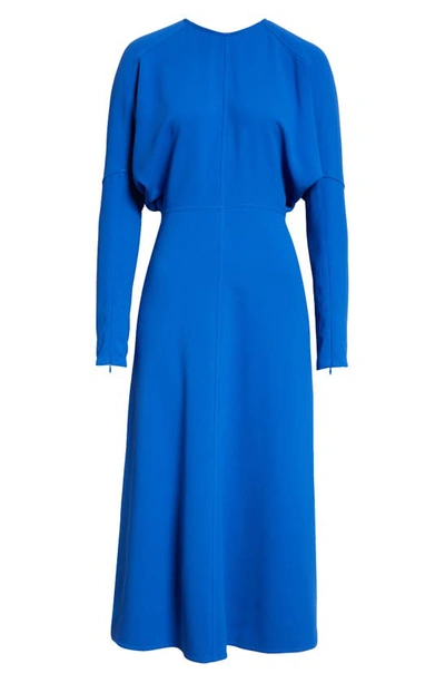 Shop Victoria Beckham Dolman Long Sleeve Cady Midi Dress In Bright Blue