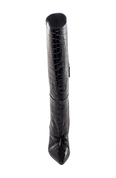 Shop Black Suede Studio Tory Croc Embossed Knee High Boot In Black Shiny Croc