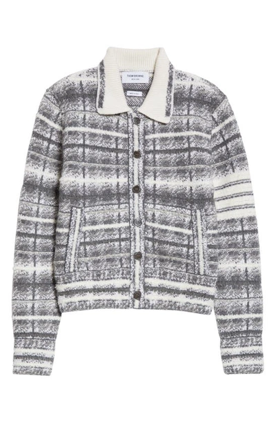 Shop Thom Browne 4-bar Tartan Wool & Mohair Blend Knit Bomber Jacket In Pale Grey