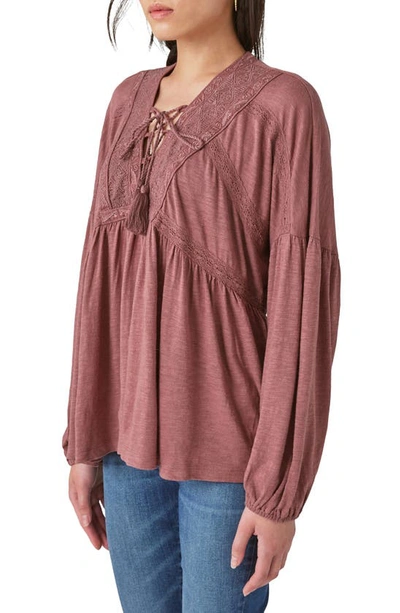 Shop Lucky Brand Lace-up Trim Peasant Top In Rose Brown