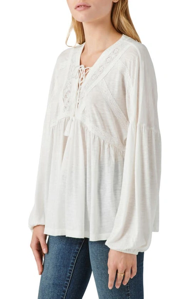 Shop Lucky Brand Lace-up Trim Peasant Top In Whisper White