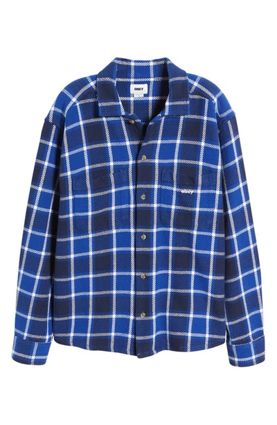 Shop Obey Bigwig Plaid Button-up Overshirt In Surf Blue Multi