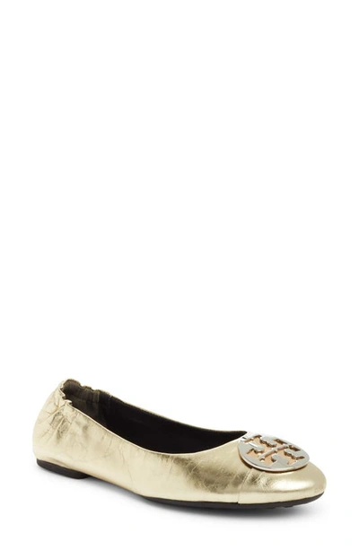 Shop Tory Burch Claire Ballet Flat In Crash Gold / Gold / Silver