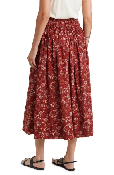 Shop The Great The Viola Floral Smocked Waist Cotton Midi Skirt In Spice Mesa Floral