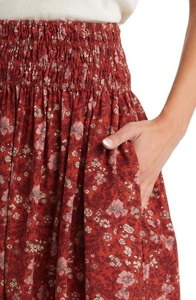 Shop The Great The Viola Floral Smocked Waist Cotton Midi Skirt In Spice Mesa Floral