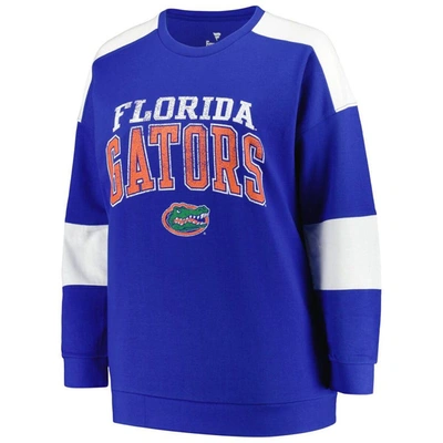 Profile Women's  Royal Distressed Florida Gators Plus Size Striped Pullover Sweatshirt In Royal