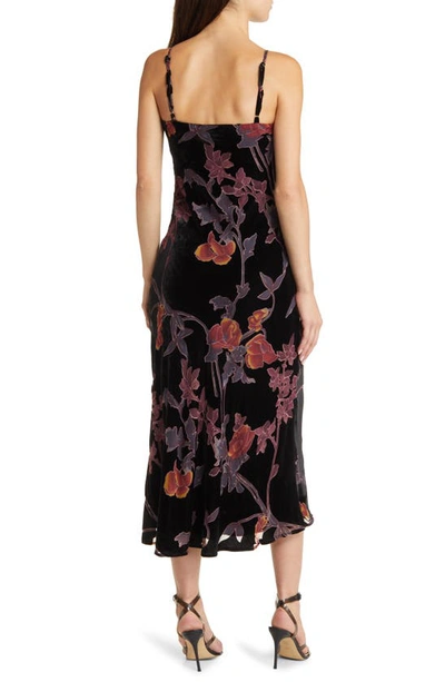 Shop Lulus Divine Allure Floral Velvet Burnout Cocktail Midi Dress In Black Floral