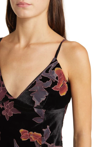 Shop Lulus Divine Allure Floral Velvet Burnout Cocktail Midi Dress In Black Floral