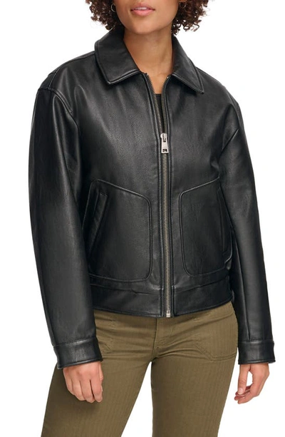 Shop Levi's Faux Leather Bomber Jacket In Black