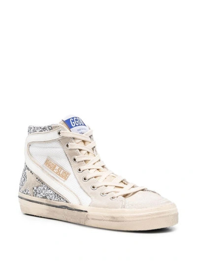 Shop Golden Goose Slide Net And Glitter Upper Suede Toe Star And List Leathr Wave Shoes In Metallic
