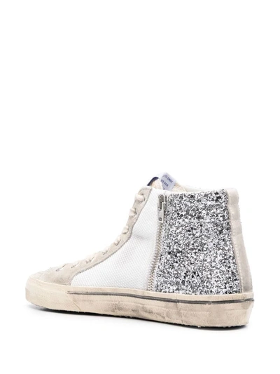 Shop Golden Goose Slide Net And Glitter Upper Suede Toe Star And List Leathr Wave Shoes In Metallic